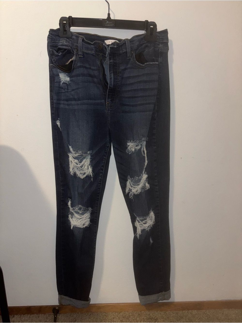 eunina Dark Blue Distressed Boyfriend Jeans